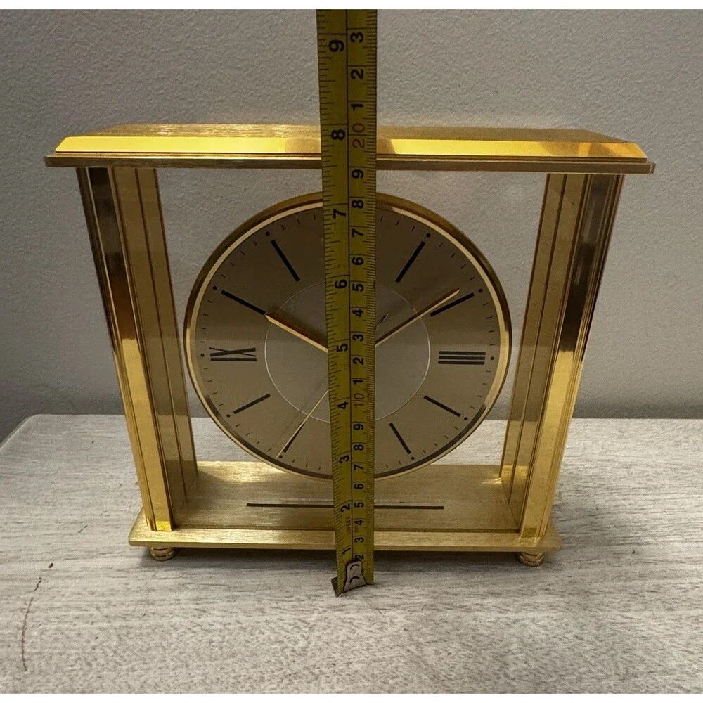 NIB Bulova B1700 Grand Prix Glass Mantel Desk Clock Gold Tone New In Box